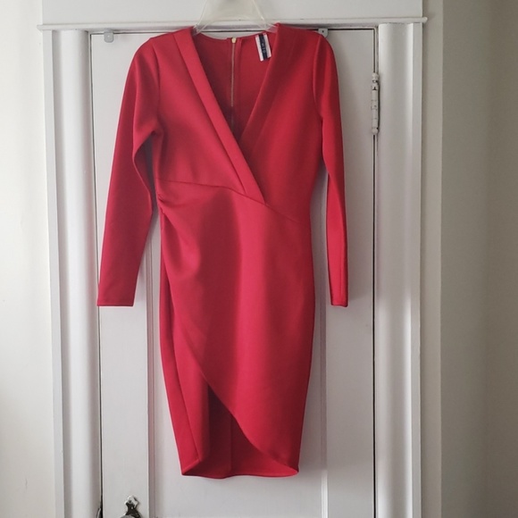 Red, midi, faux wrap dress - Picture 2 of 3